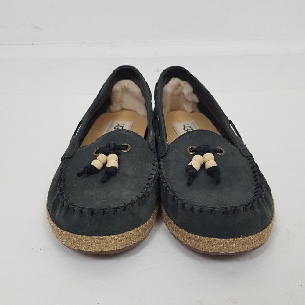 Ugg Logo Black Leather Casual Espadrille Deck Boat‎ - Picture 5 of 7